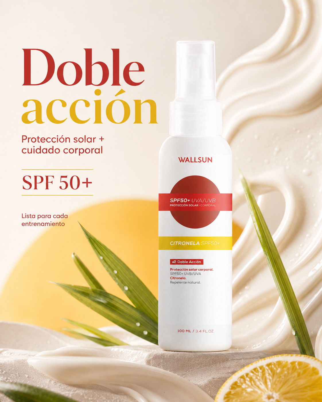 Wallsun Citronela SPF 50+ | Protector Solar Antimosquitos Deportivo