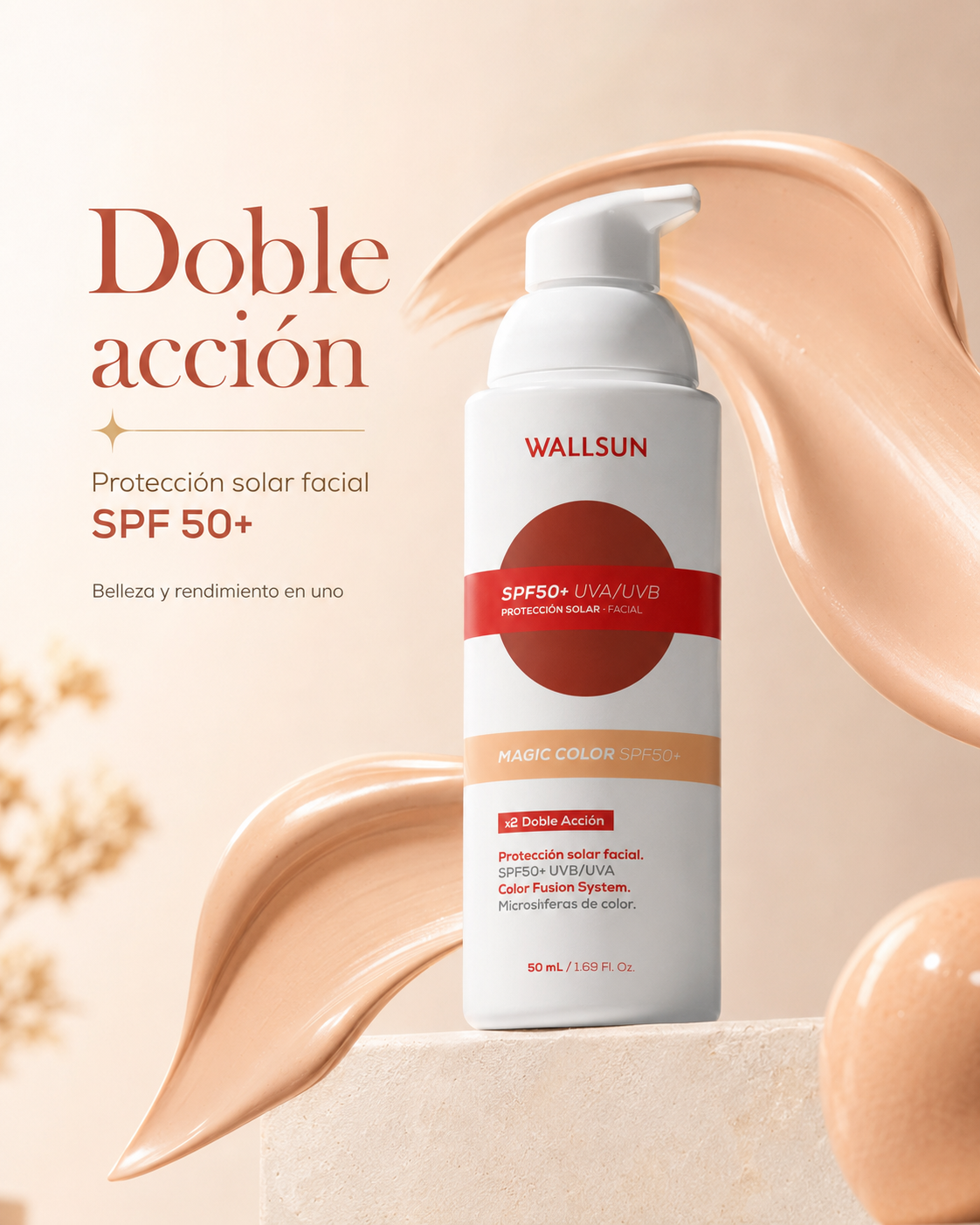 Wallsun Magic Color SPF 50+ | Protector Solar Facial con Color