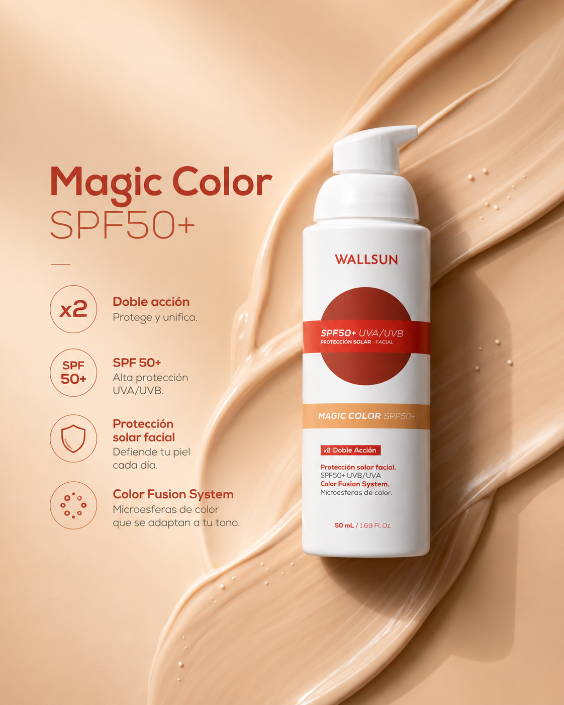 Wallsun Magic Color SPF 50+ | Protector Solar Facial con Color