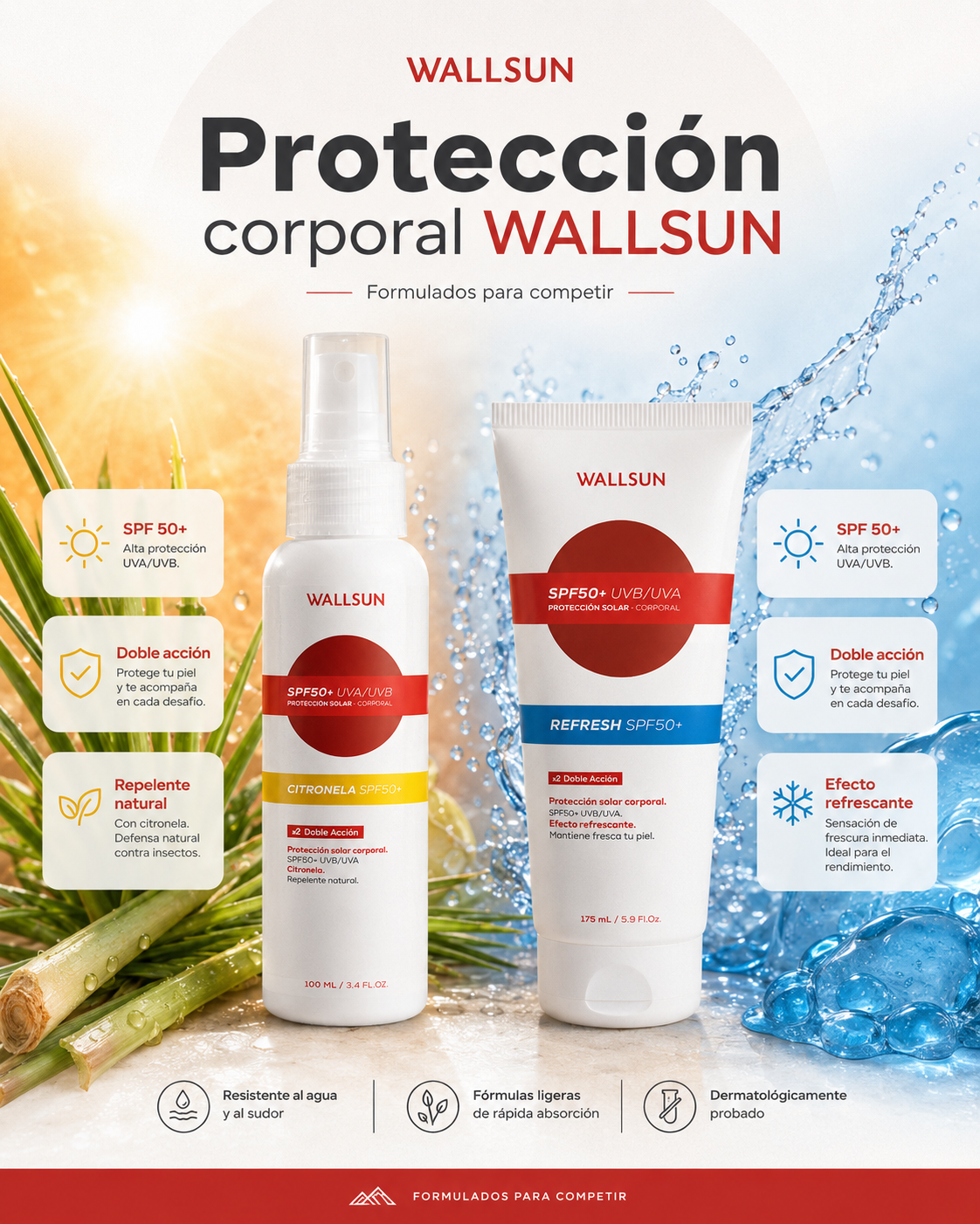 Wallsun Refresh SPF 50+ | Protector Solar Deportivo Efecto Frío